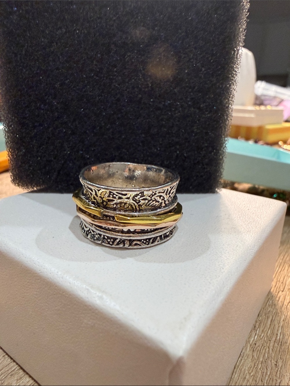 Spinner Mixed Metal Floral Band Ring - Gold & Silver